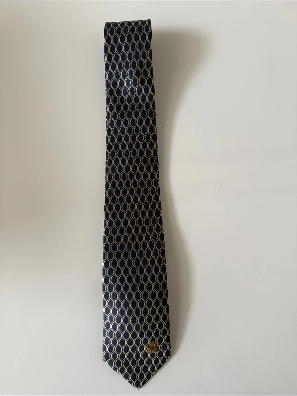 Versace Navy and Gold Geometric Silk Tie